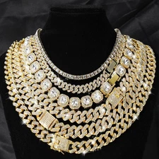 NEW Hip Hop Men Women 14mm Prong Cuban Link Chain Necklace Bling Iced Out Tennis