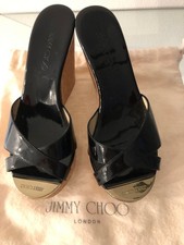 jimmy choo corck wedges black patent leather