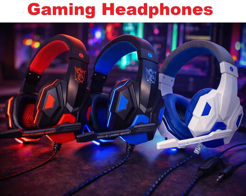WIRED GAMING HEADSET HEADPHONES MICROPHONE LED PC LAPTOP PS4 PS5 XBOX ONE 3.5MM