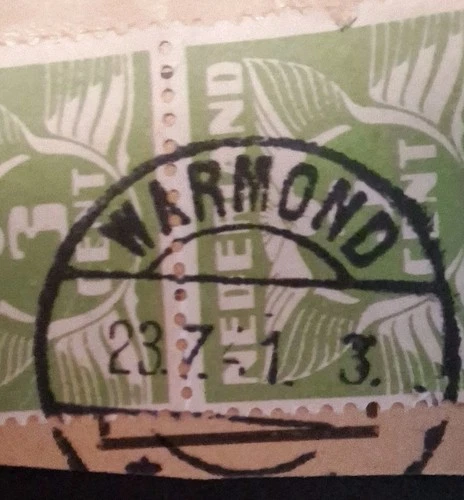 stempel WARMOND - 23.7.41.  3. op briefstukje