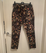 H&M Women's Dress Pants Trousers Black Multicolour Floral Pattern Size 40