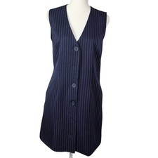 Steve Madden Dress M Navy Pinstripe Sleeveless Button Front NWT 99