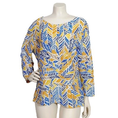 Ruby Rd Top XL Vibrant Yellow Textured Stretch Knit 3/4 Sleeve Pullover Casual