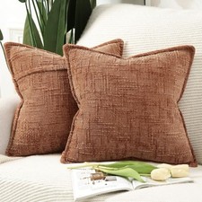 Pack of 2 Chenille Throw Pillow Covers 18x18 Inch 18" x 18" Pack of 2 Rust