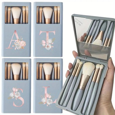5PCS Long Premium Makeup Brush Set Dustproof Makeup Brush Box Bring Mirror Begin