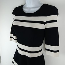 Eliza J Dress Womens 2P Black White Striped Fit Flare Knit Midi Crewneck
