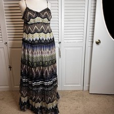 PATRONS OF PEACE LARGE MAXI DRESS BOHO HIPPIE PEASANT TIERED ADJUSTABLE STRAPS