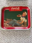 1940 Drink Coca Cola Serving Tray Sailor Girl Fishing On Dock Vintage Original