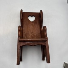 Vintage 1980s Handmade Solid Wood Doll Chair w/Country Heart Cut-Outs Farmhouse