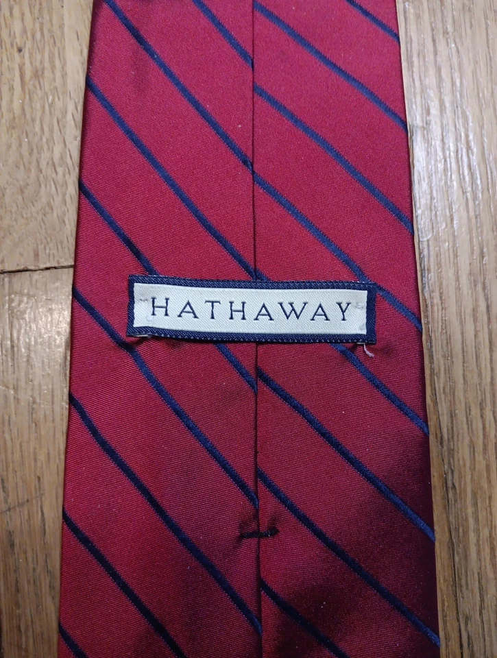 Hathaway Vintage 100% Silk Tie - Red + Blue Pinstripe Made in USA Vtg Neck Tie - Image 4 of 4