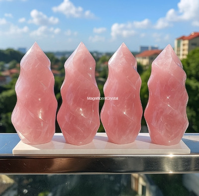 1pc Genuine Polished Rose Quartz Flame Crystal Tower Home Decor Healing Gift