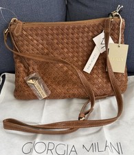 GEORGIA MILANI ~ Italian Leather Woven Crossbody Purse ~ Honey Brown Color SOFT!