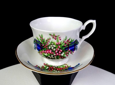 Bluebird Canada Porcelain Floral And Plaid 2 3/4'' Cup & Saucer Set 1960-1979