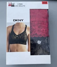 Brand New In Box Women’s DKNY Lace Bralette Set Of 2 ,Red and Black, Size Medium