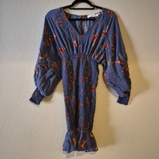 ASTR The Label blue floral dolman balloon sleeve smocked mini dress