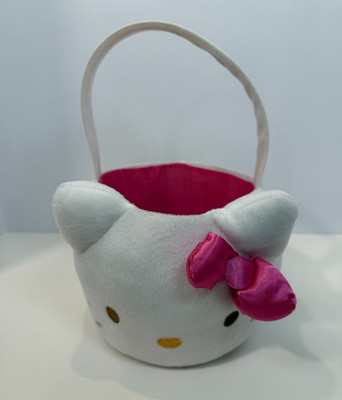 Hello Kitty White Pink Plush Easter Bucket Basket Pail Bow