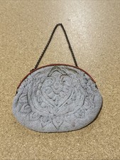 Vintage 1920s Royal Bags French Beaded Purse w/ Orange Enamel Frame Deco