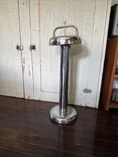 Vtg Art Deco Machine Age Atomic Chrome Floor Ashtray Stand Standing 25" Cigar