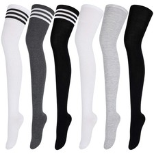6 Pairs Thigh High Socks Over Knee High Stockings Extra Long Leg Warmers for ...