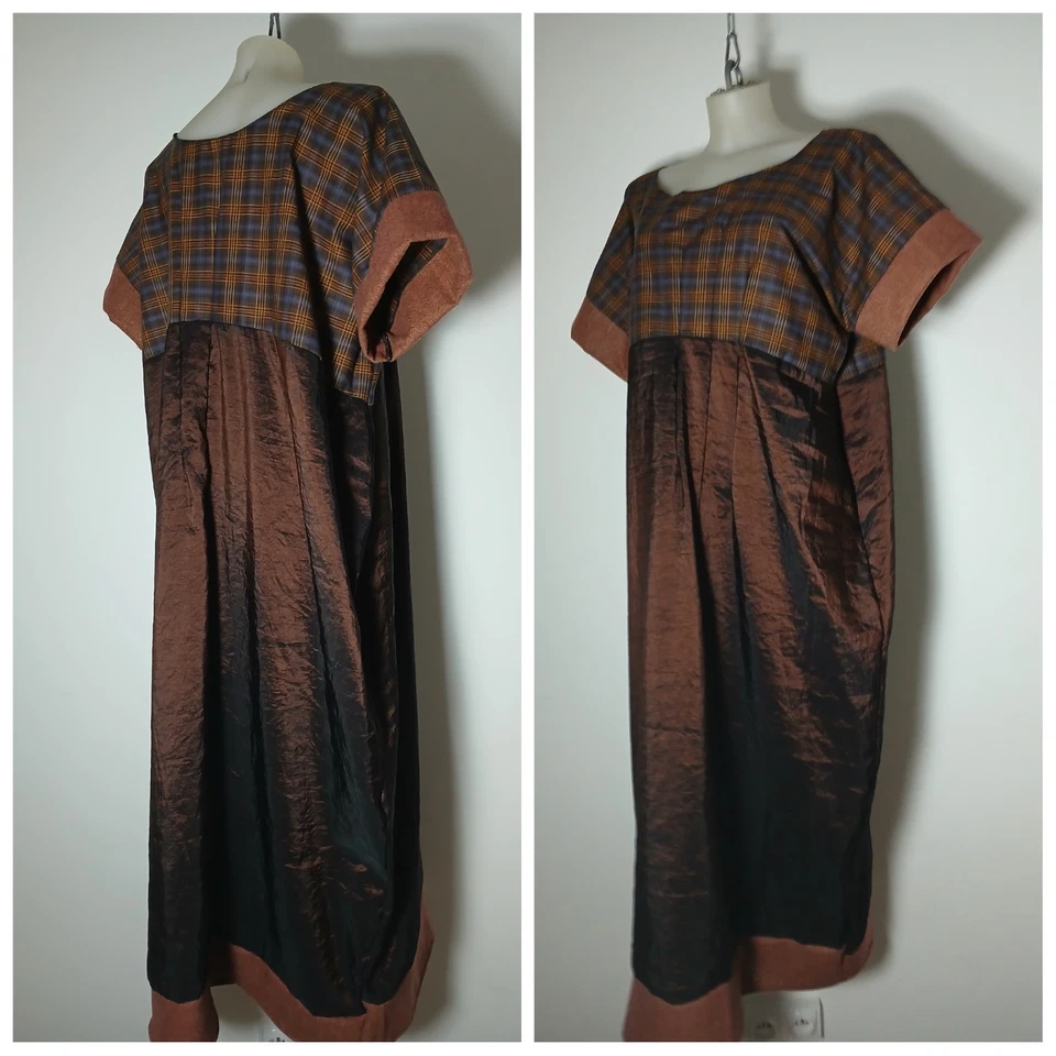 NEW Unique Handmade A-Line Dress Japanese Taffeta & Tweed Fabric Midi DRESS - Image 4 of 4