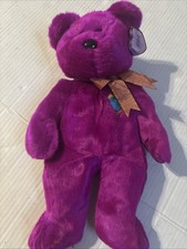 TY Beanie Buddy Millennium Bear   Large Plush Purple 2000 With Tags