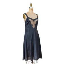 Vintage 60s Black Sheer Lace Panel Nightie, Silky Retro Pinup Gothic Lingerie S