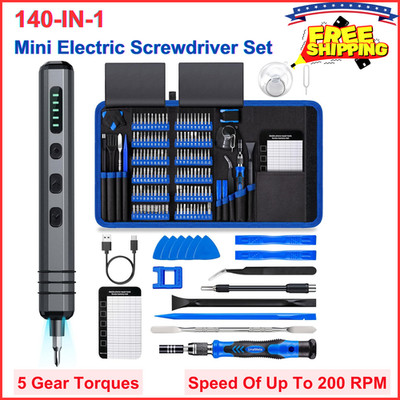 140-in-1 Mini Electric Screwdriver Set w/ 120 Bits, 5 Torque Settings, LED Light