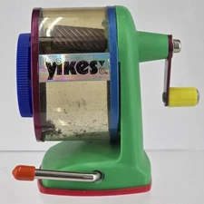 Yikes Pencil Sharpener Desk 90s Retro Vintage Primary Colors Manual Crank Works