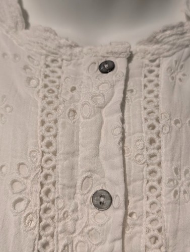 SUNDANCE CATALOG M white broderie anglaise eyelet embroidered lace shirt top 5I - Picture 6 of 13