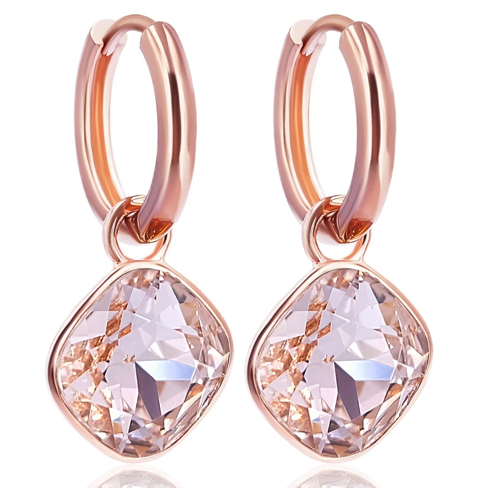 NOBEL Rosegold Creolen Rosa Charm Anhänger Markenkristallen Ohrringe 925 Sterling N...