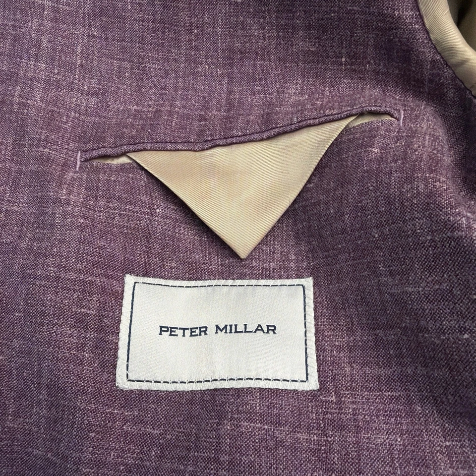 Peter Millar Blazer Mens 46R Purple Merino Wool Silk Linen Unstructured 2 Button - Image 3 of 4
