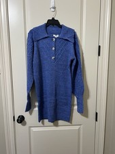 Umgee Ribbed Knit Sweater Dress Long Sleeve Blue Henley Button NWT size Medium