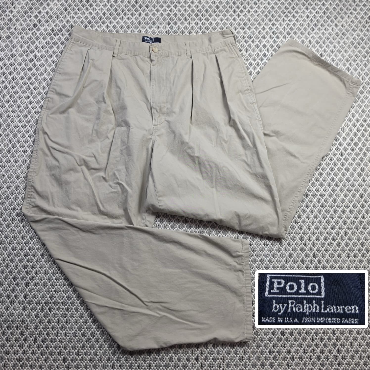 Vintage Polo Ralph Lauren Guild Chino Pants Mens Beige Pleated Made USA 33x30