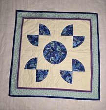 Handmade Patchwork Quilt Wall Hanging Table Topper 26.5x26.5 Blue Floral