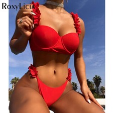 Ruffled Bikini Push Up Swimsuit Swimwear Women 2-pieces Bikini set With Bra Cup