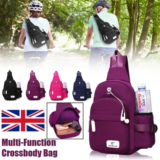 Mens Womens Nylon Sling Bag Chest Shoulder Hiking Bicycle Bag Backpack Navy