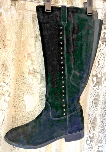 Marc Fisher Black Suede Knee High Wide Calf Boots Sze 8.5M Studded - 第 3/6 張圖片