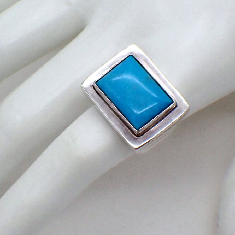 Rectangular Turquoise Ring Sterling Silver EXEX C… - image 1