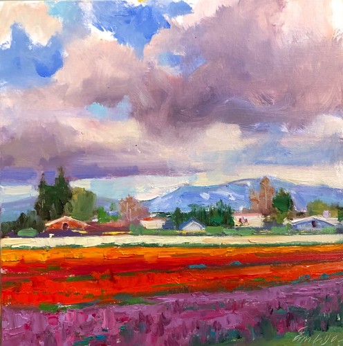 Tulips Field Painting Original Spring Floral Impressionist Art - Picture 7 of 7