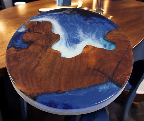 24" Handmade Epoxy River Table Top Unique Live Edge Wood and Resin Fusion - Picture 5 of 9