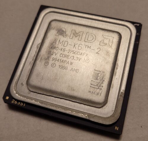 AMD AMD-K6-2 Socket 7 CPU 2.2V Core / 3.3V I/O - AMD-K6-2/500AFX