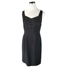 Donna Morgan Sleeveless Black Embellished Dress 8 Knee Length Beaded Cocktail