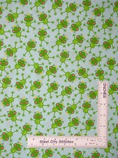 Frog Fabric - Frogs Toads Green Froggy Studio E Sunshine Day 3070 Lt Aqua - YARD