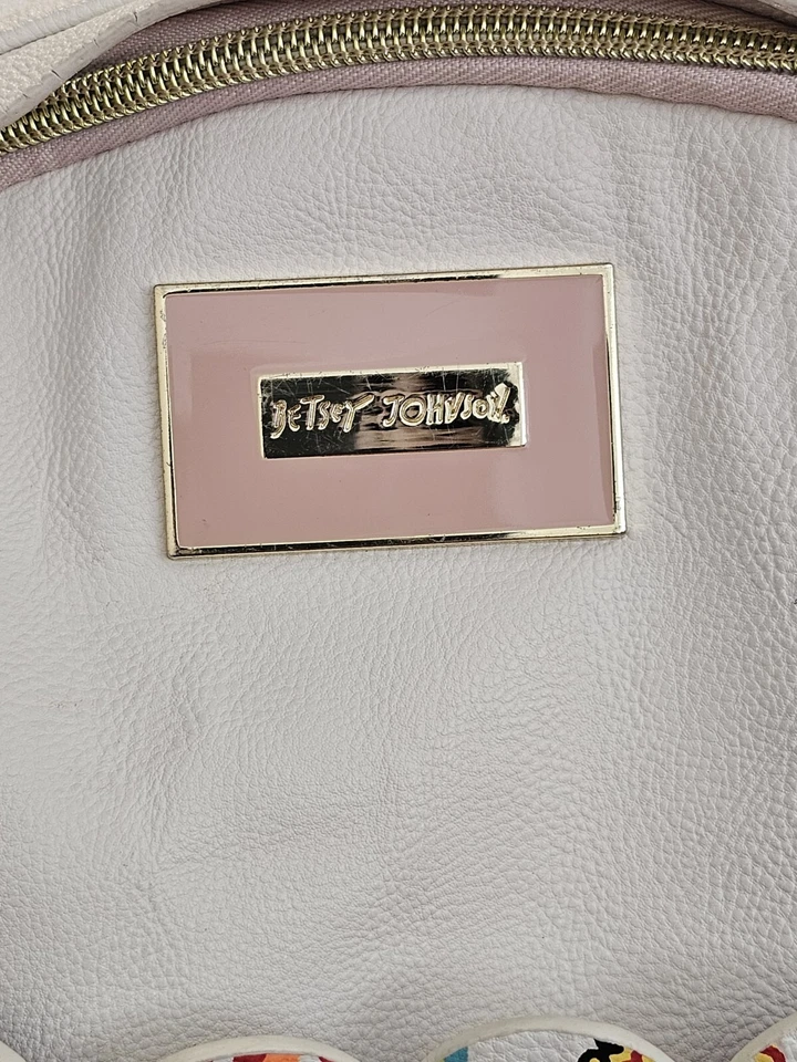 Mochila Cartera Betsey Johnson Cuero Marfil Floral Cremallera Oro Cadena Mango Foto 4 de 4