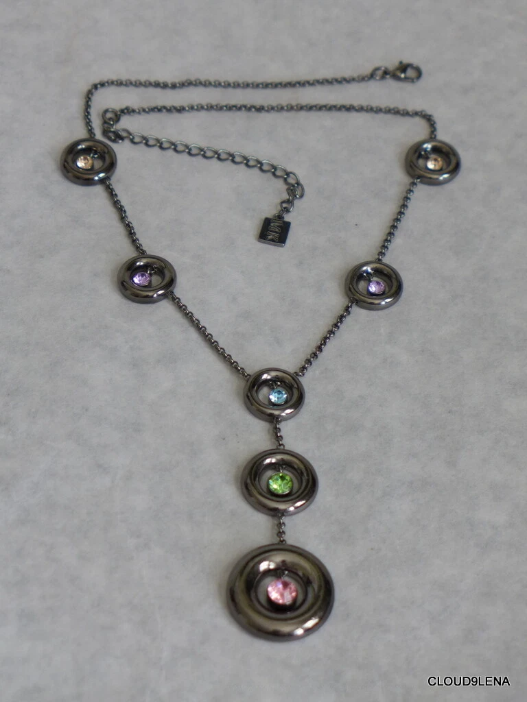 Collana Michael Kors MK Firmata Stazione Strass Metallo Cerchio A Goccia a Y