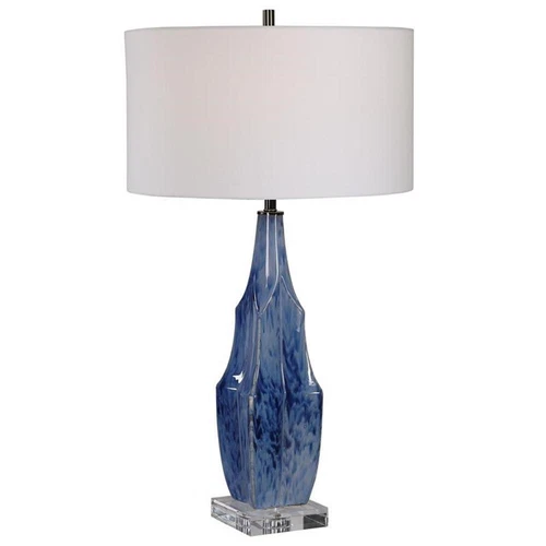 Uttermost Everard Traditional Porcelain Iron and Fabric Table Lamp in Blue - Picture 2 of 8