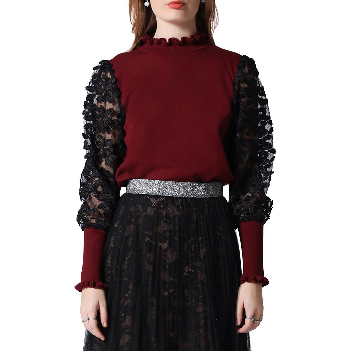 Женский красный вязаный пуловер с прозрачными рукавами Gracia, топ-свитер XL BHFO 1442