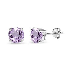 Sterling Silver Amethyst 7mm Round-Cut Solitaire Stud Earrings