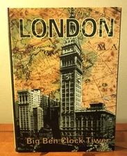 Faux Book Storage Stash Box London England Big Ben - 14.5”H x 10.75”W x 3.25"D