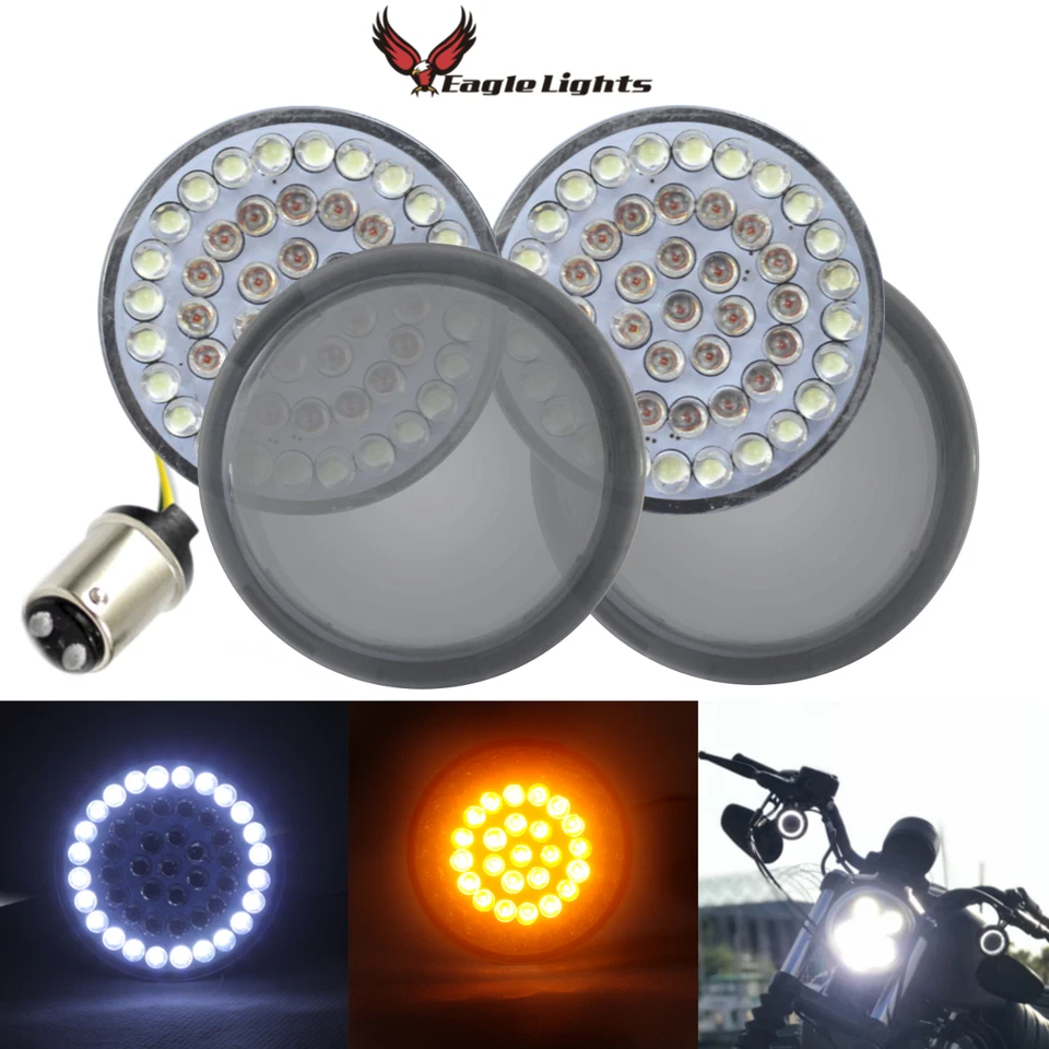 鹰灯 2 英寸 LED 转向信号哈雷前 1157 后红色 1156 带烟熏镜片 — 第 2/4 张图片